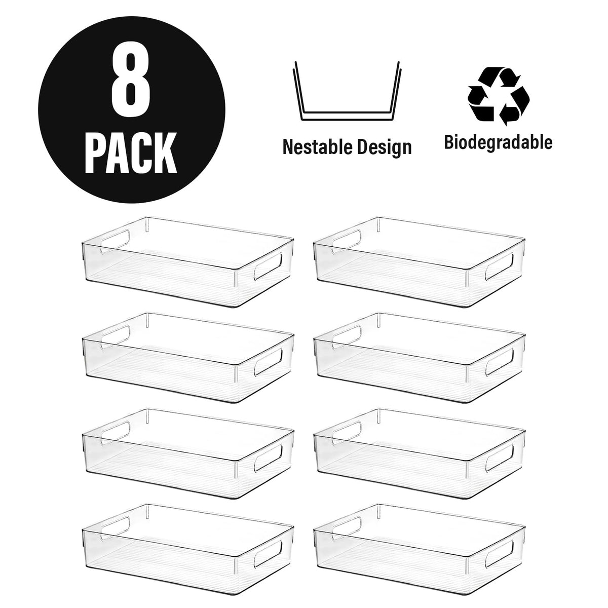 Clear Plastic Storage Bins, Pantry Organizers and Storage, Kitchen Organization and Storage Containers Bins for Organizing, Fridge, Freezer, Bathroom, Pantries, Medicine Cabinet Organizer Bin 4 10.8 X 7.9 X 3.4