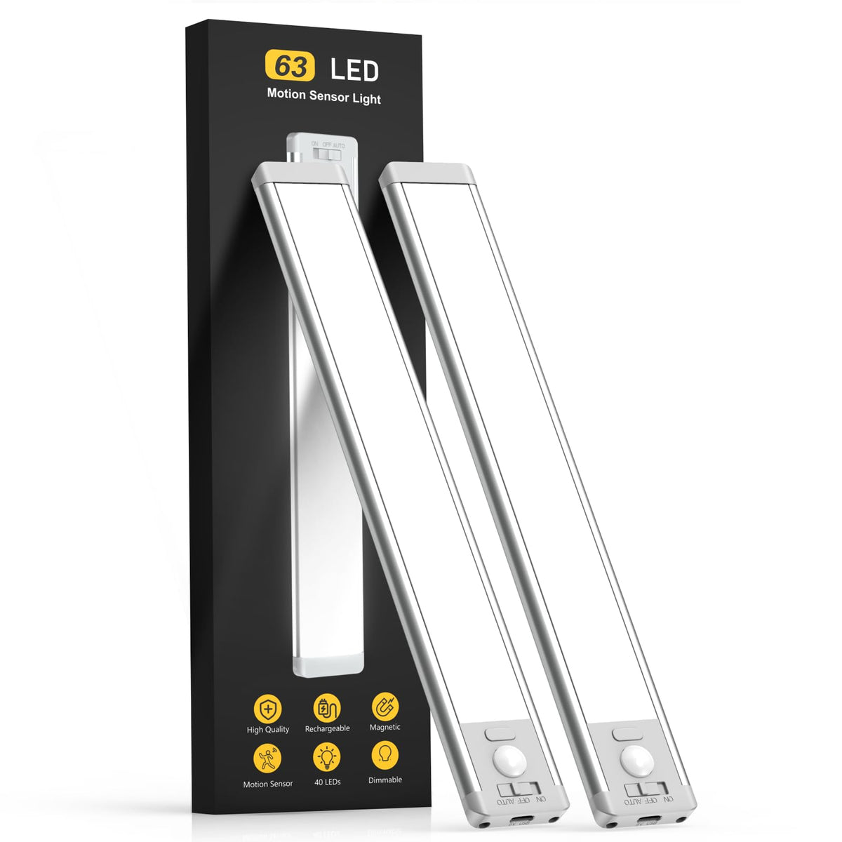 Under Cabinet Lighting, 14.7" Rechargeable Motion Sensor Light Indoor, 2 Pack Magnetic Dimmable Closet Lights, Wireless Under Counter Lights for Kitchen, Stairs,Hallway White Light 14.7inch