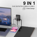 Wall Charger, Surge Protector, QINLIANF 5 Outlet Extender with 4 USB Ports Black 3U1C