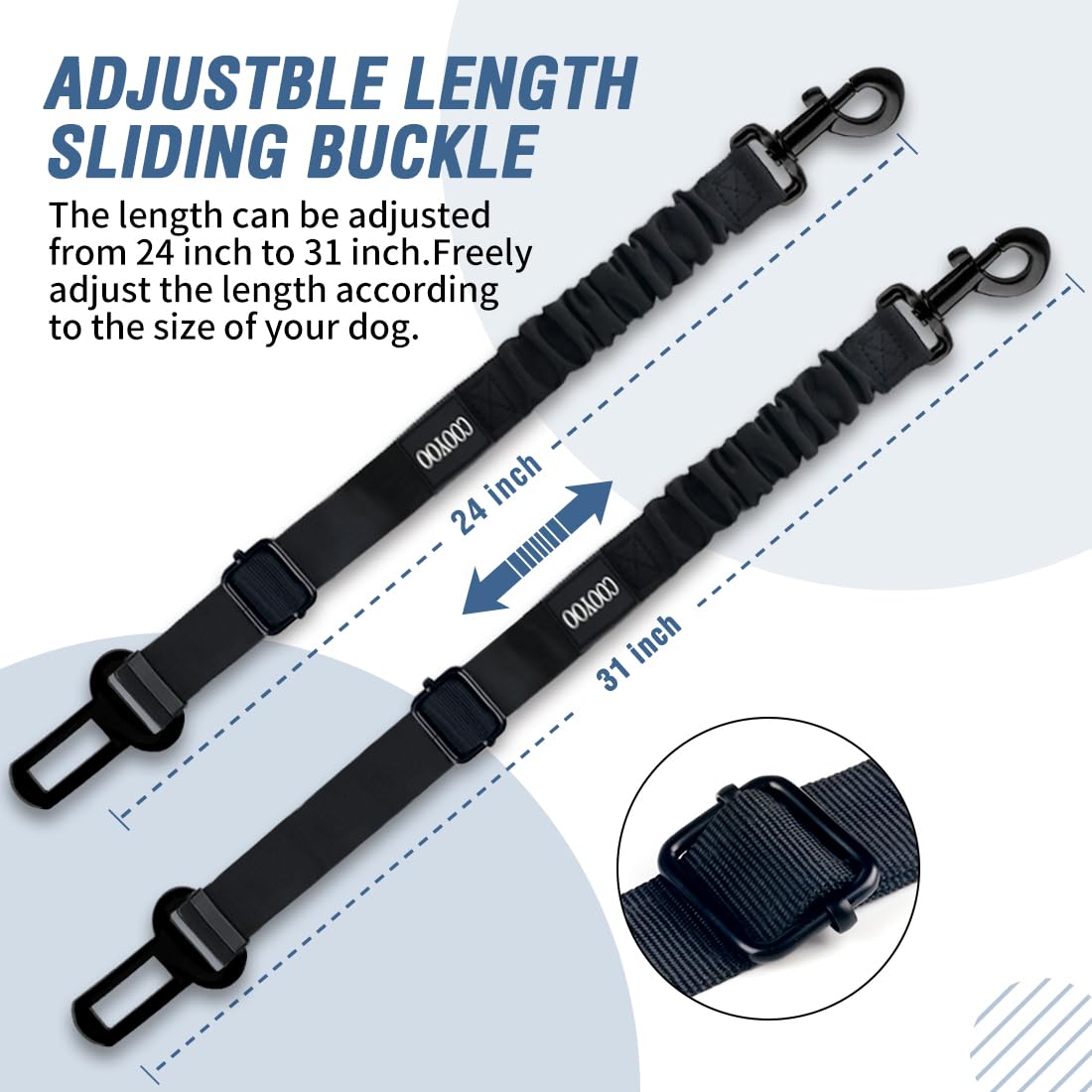 COOYOO Dog Seat Belt,3 Piece Set Retractable Dog Car Harness Adjustable for Vehicle Nylon Pet Safety Heavy Duty & Elastic Set 03-Black+Blue