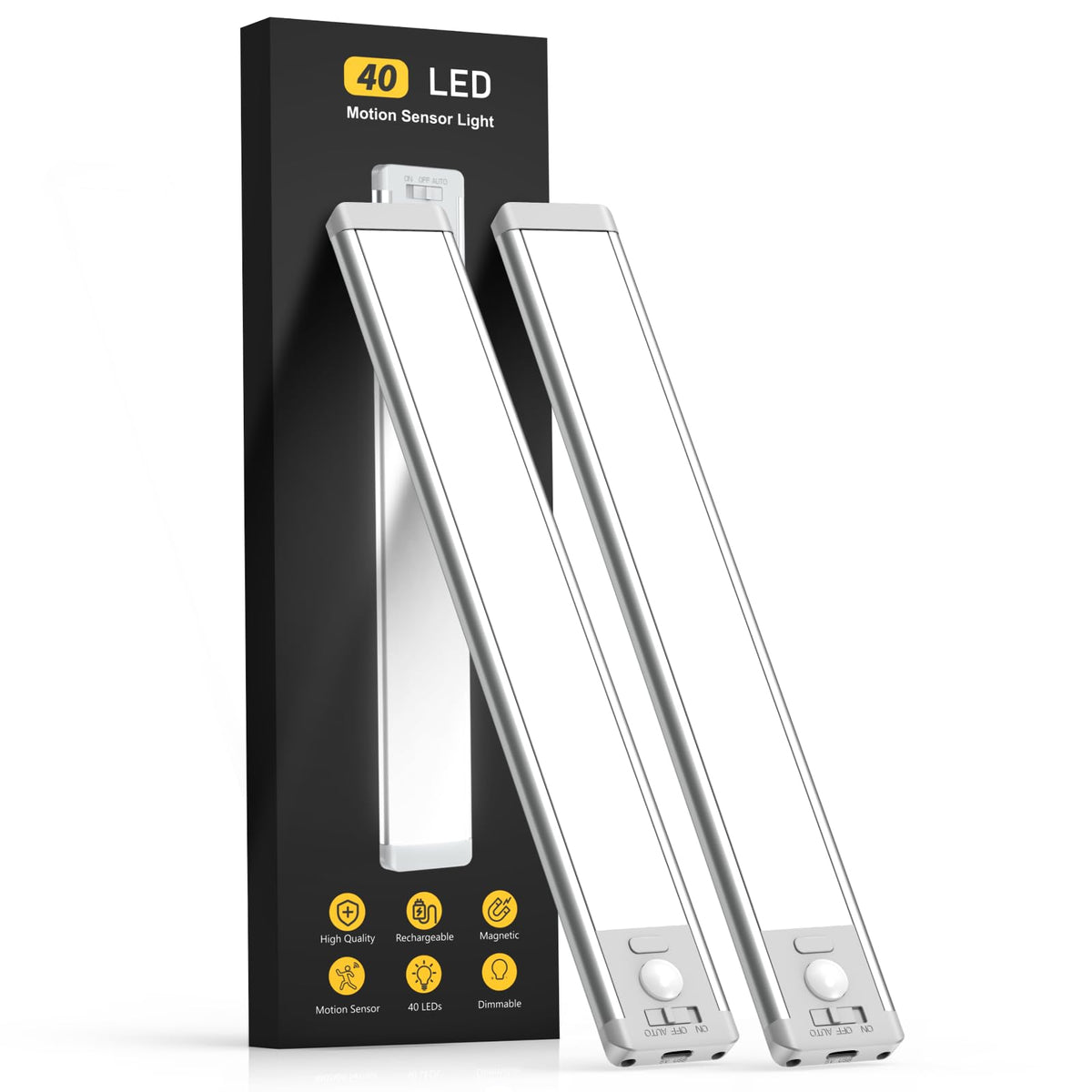 MCGOR 10inch Under Cabinet Lighting, 2 Pack Rechargeable Motion Sensor Light Indoor, 5 Levels Dimmable Magnetic Closet Lights, Wireless Under Counter Lights for Kitchen, Stairs White Light