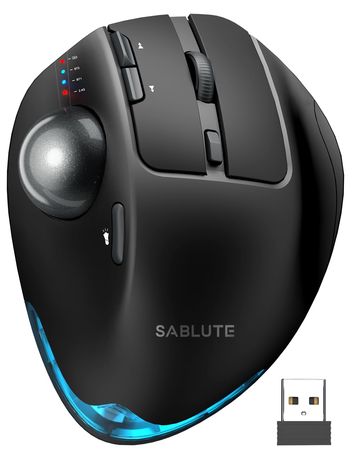 Ergonomic Wireless Trackball Mouse, Rechargeable Adjustable 0°/18° Angle Gray ball