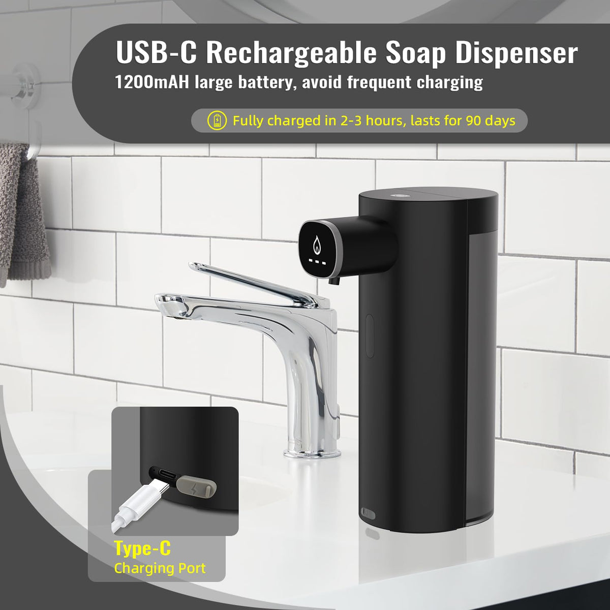 Automatic Liquid Soap Dispenser Touchless, USB Rechargeable Smart Hand Soap Dispenser, 13.5oz/400ml, 3-Level Adjustable, Compatible with Thick Thin Dish Soap for Bathroom Kitchen, Clog-Free (Gold) Gold