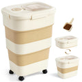 ZOMISIA 40-50lbs Collapsible Dog Food Storage Container with Wheels, Khaki