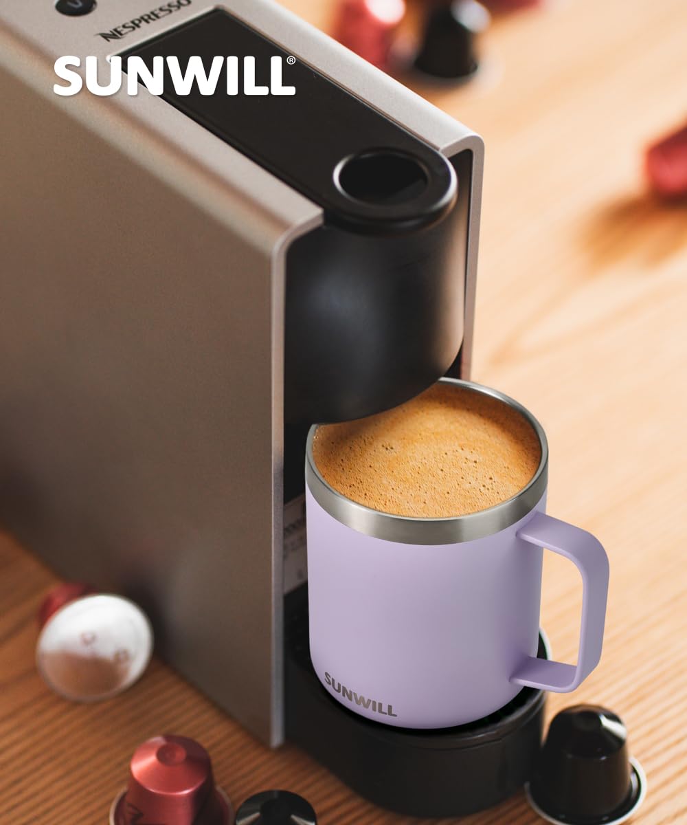 SUNWILL Insulated Coffee Mug, Stainless Steel 14 oz, Splash-Proof Lid Powder Coated Navy Blue 14 Ounces