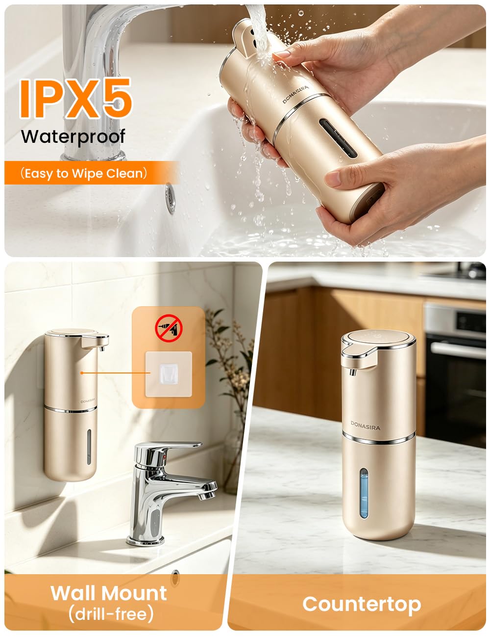 Automatic Soap Dispenser Touchless, USB Rechargeable Hand Soap Dispenser, 4 Adjustable Soap Levels, IPX5 Waterproof, 12.8oz/380ml, Countertop or Wall Mounted for Bathroom and Kitchen, White Liquid