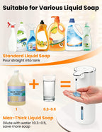 Automatic Soap Dispenser Touchless, USB Rechargeable Hand Soap Dispenser, 4 Adjustable Soap Levels, IPX5 Waterproof, 12.8oz/380ml, Countertop or Wall Mounted for Bathroom and Kitchen, White Liquid