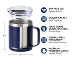 SUNWILL Insulated Coffee Mug, Stainless Steel 14 oz, Splash-Proof Lid Powder Coated Navy Blue 14 Ounces