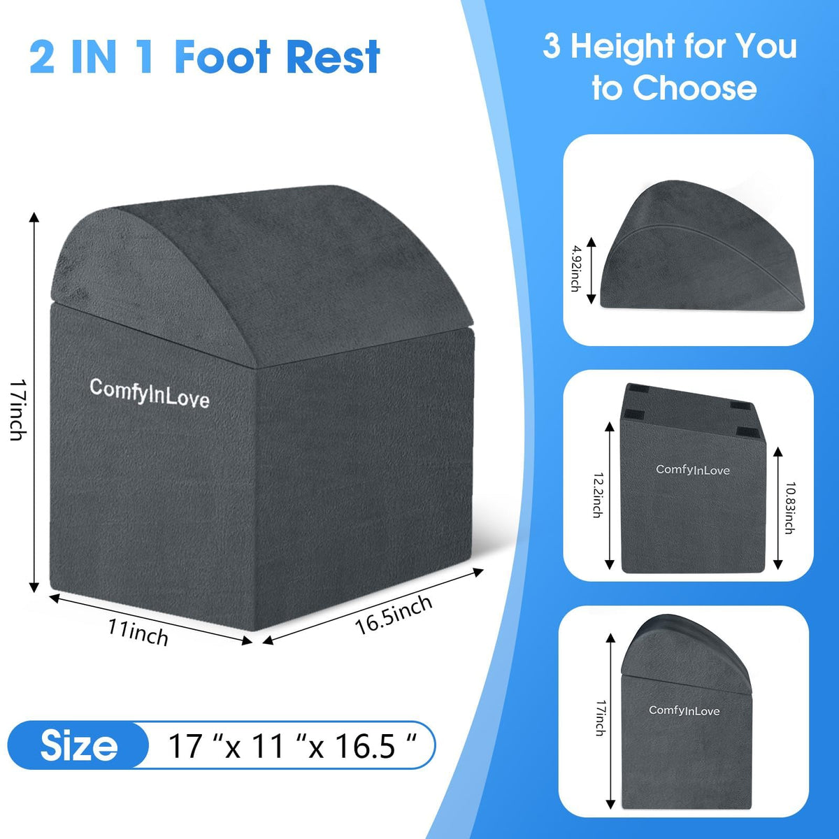 Foot Rest for Under Desk with 3 Heights, Foot Stool, Dark Grey Dark Gray