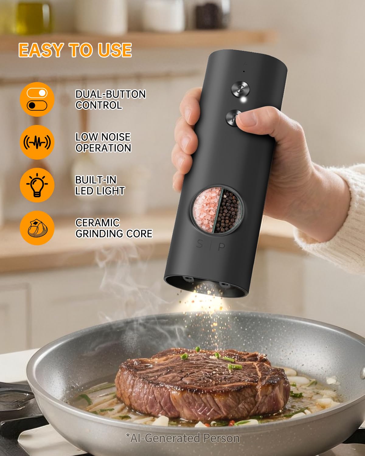 CIRCLE JOY 2 in 1 Electric Salt and Pepper Grinder Set with Storage Base Set A