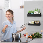 Metal 2 Pack Magnetic Spice Storage Rack Organizer for Refrigerator and Oven, Fridge Organizers and Storage Black