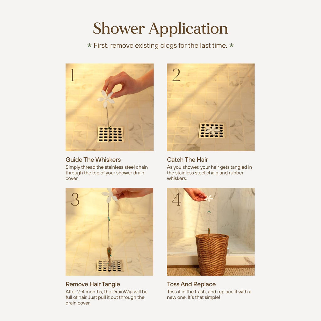DrainWig Shower Drain Hair Catcher – Disposable Bathroom Trap, Easy to...
