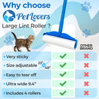 PetLovers Large Lint Roller with 3 Refills – 360 Total Sheets for Tackling Pet Hair, Extra Large Floor and Carpet Roller for Homes with Pets, Perfect for Floors, Furniture, and Loving Pet Owners 4 Pack Floor Roller