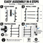 Over The Door Towel Rack, 3 Tier Metal Towel Bars with 2 Hooks for Bathroom,Add Extra Storage with 3 Fixed Towel Bars, 2 Bottom Hooks and Adhesive Pads—Perfect for bathrooms, bedrooms and RVs.