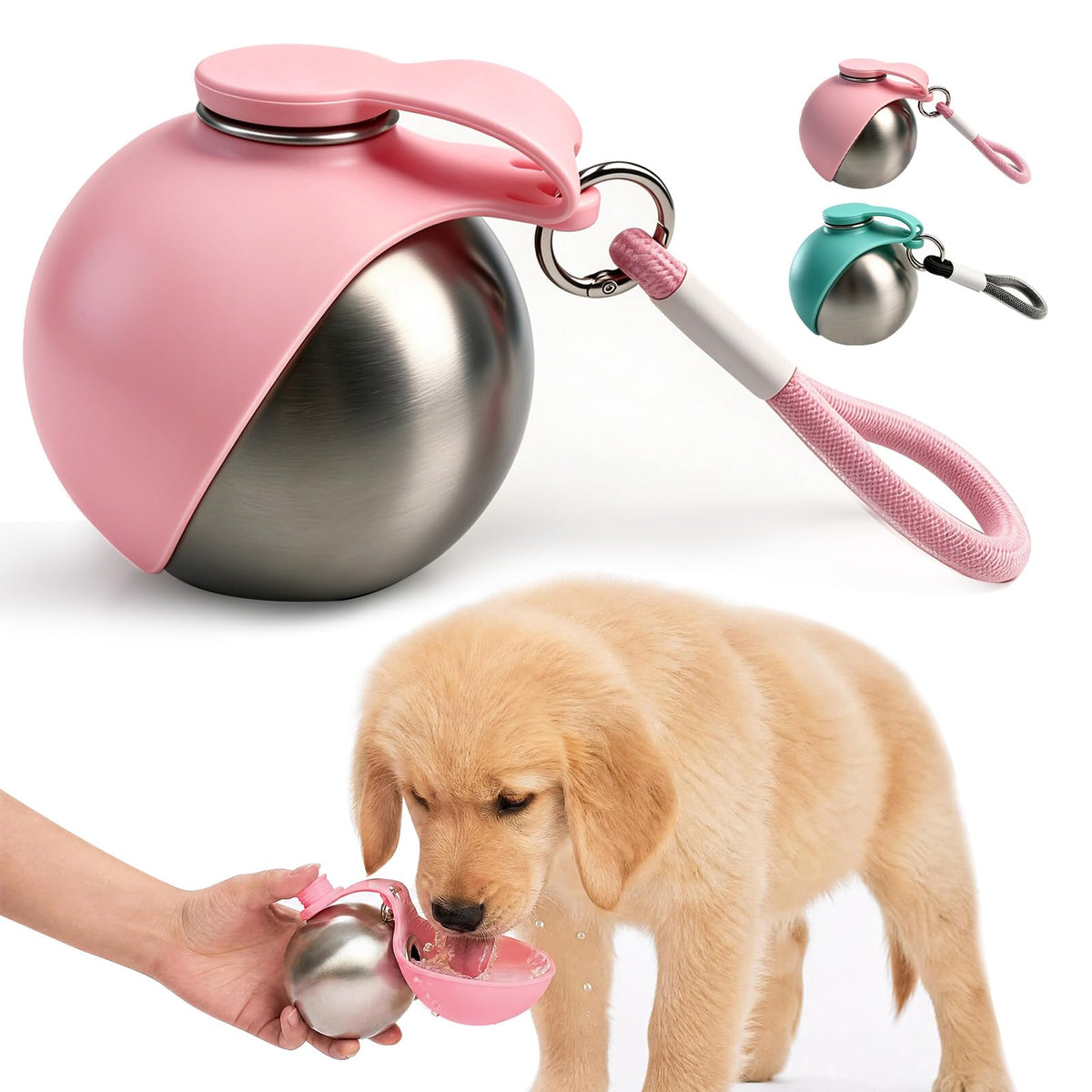 Portable Stainless Steel Dog Water Bottle with Foldable Silicone Bowl