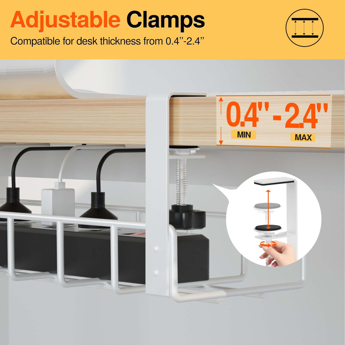 Under Desk Cable Management Tray and Metal Wire Organizer Rack for Standup Desks