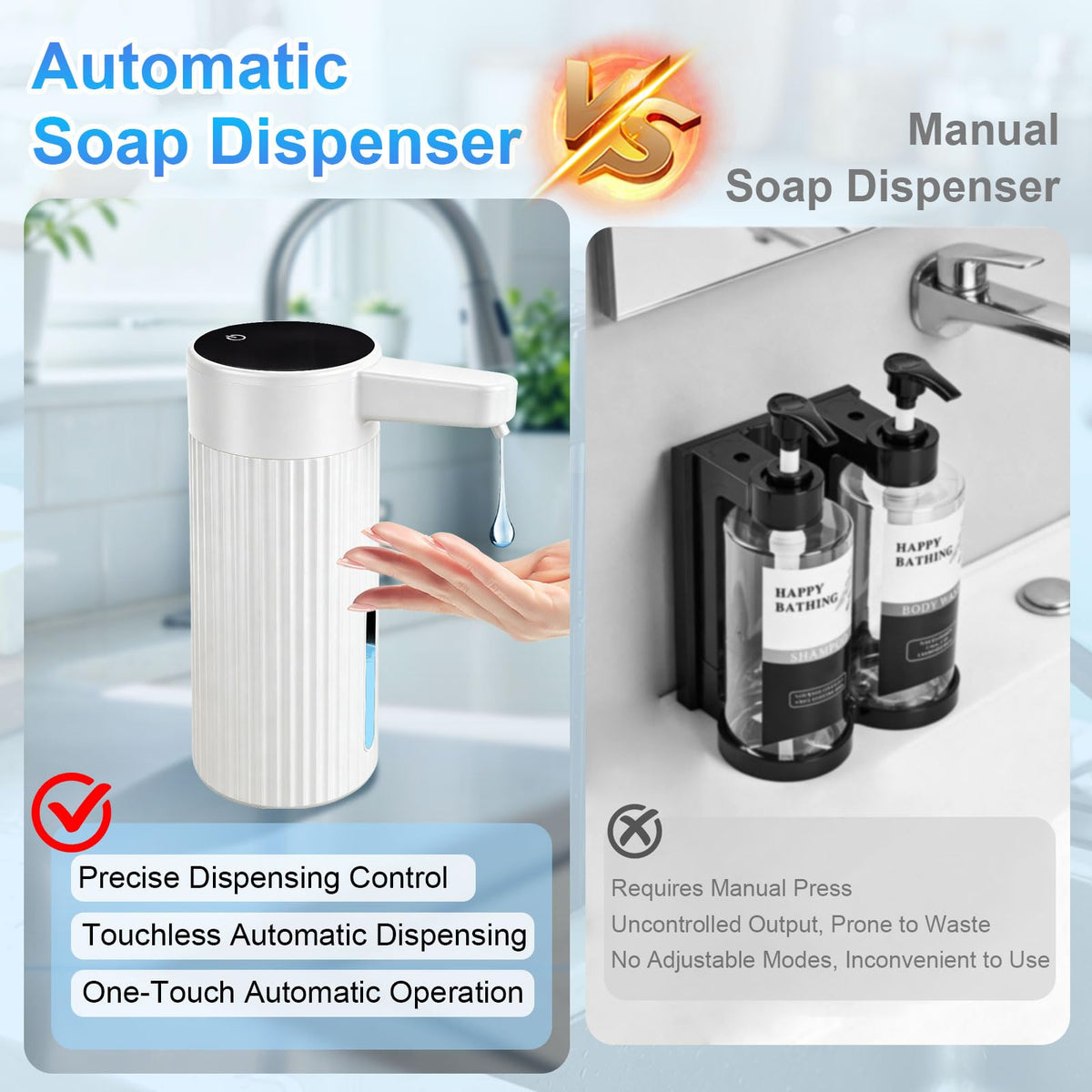 Automatic Liquid Soap Dispenser Touchless, Rechargeable, Adjustable White Gel