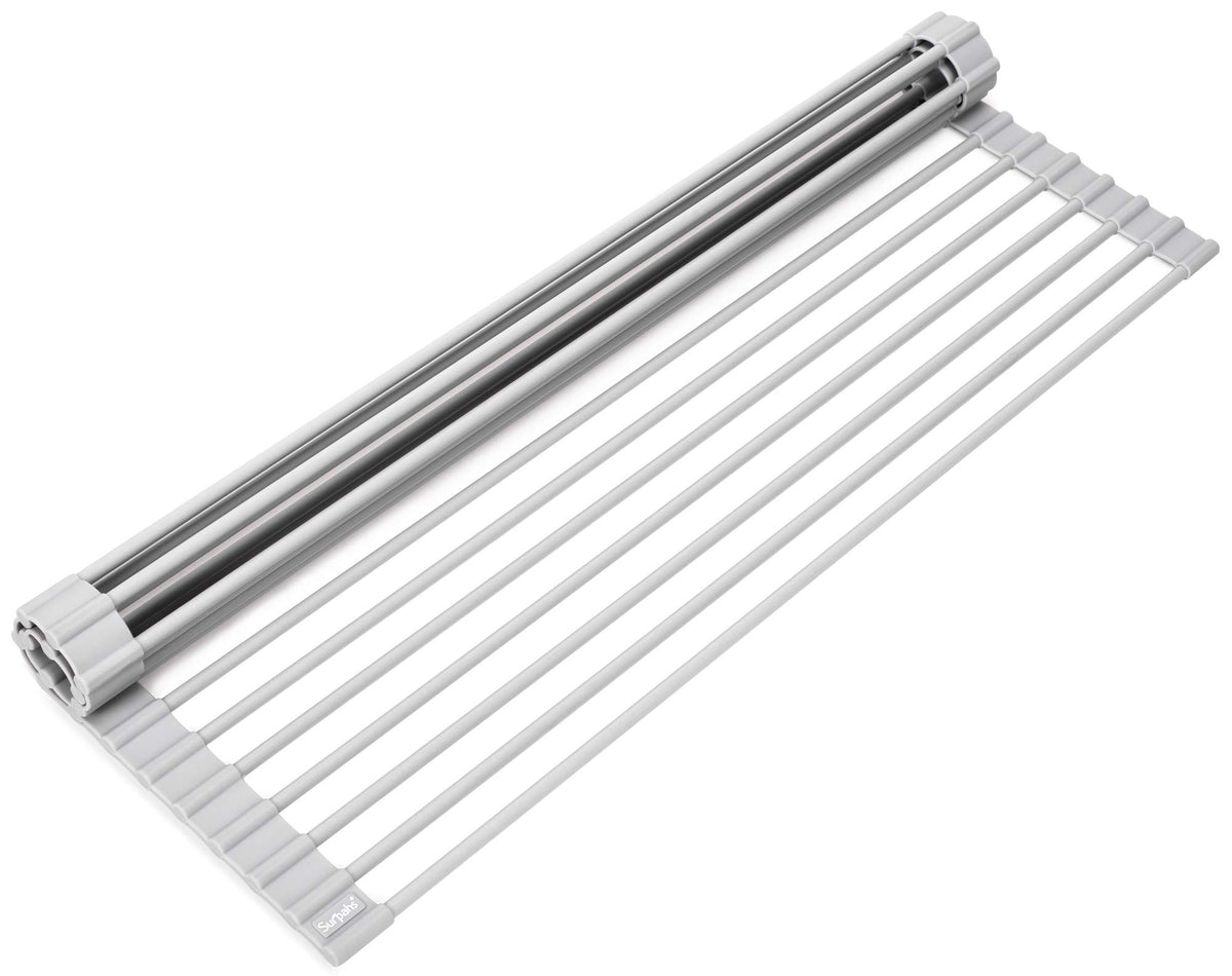 Surpahs 17.5 x 13.1 Inch Roll-Up Dish Drying Rack, Warm Gray
