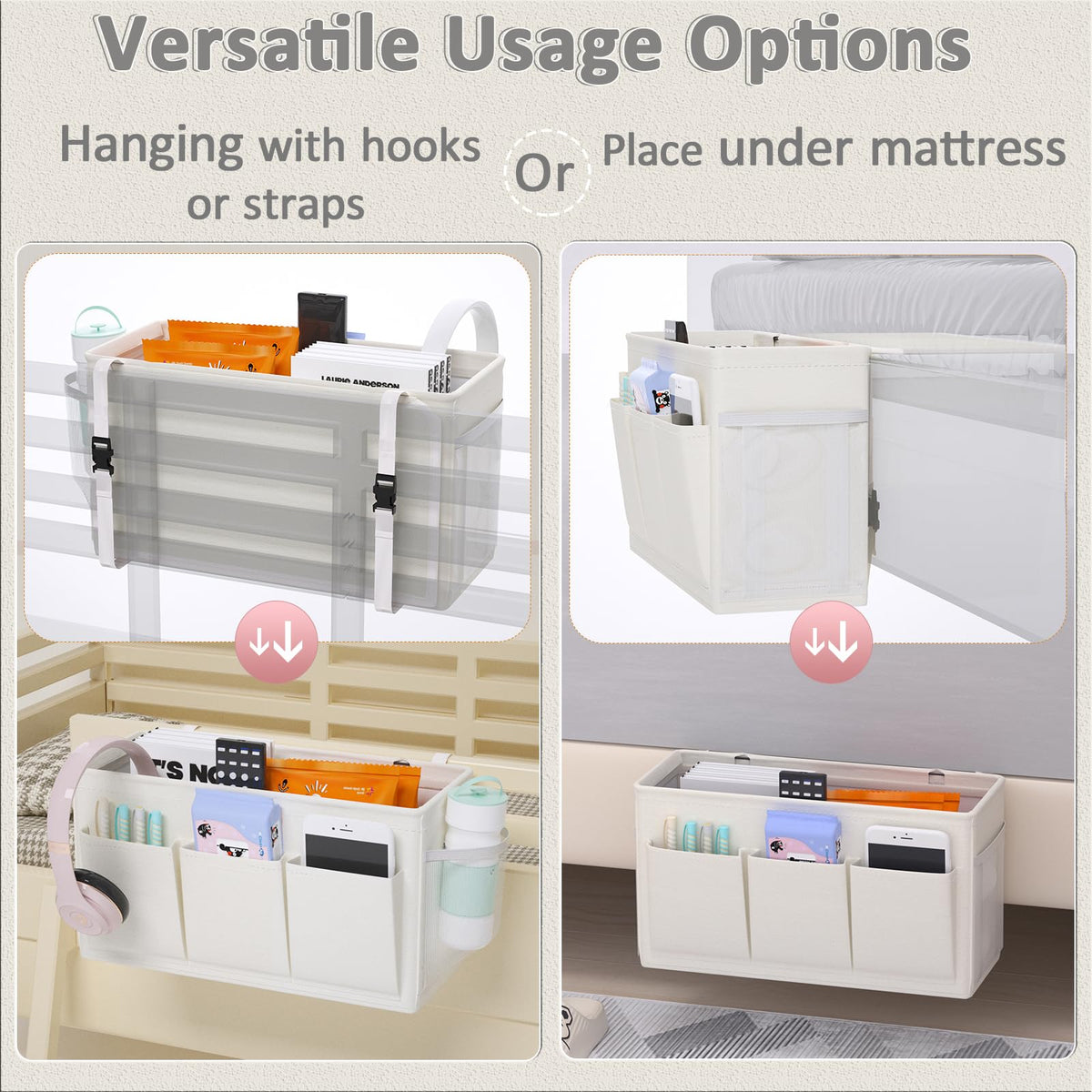 Bedside Caddy Bedside Storage Hanging Organizer for Bunk Dorm Bed Rail New Pink