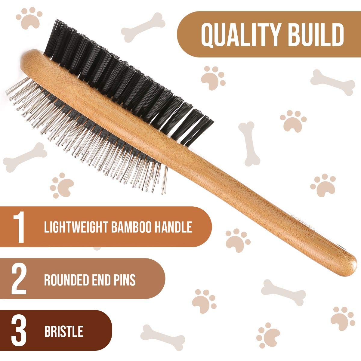 KylePet Dog Brush, Double Sided Pet Slicker Brush with Bamboo Handle for Dogs and Cats Long Hair Pets Grooming Comb for Removing Shedding, Tangles and Dead Undercoat Dog brush-01