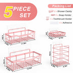EUDELE Adhesive Shower Caddy, 5 Pack Rustproof Stainless Steel Bath Organizers With Large Capacity, No Drilling Shelves for Bathroom Storage & Home Decor Black
