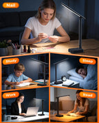 Airlonv LED Desk Lamp with Clamp, 17" Stepless Dimming Light, Black Standard
