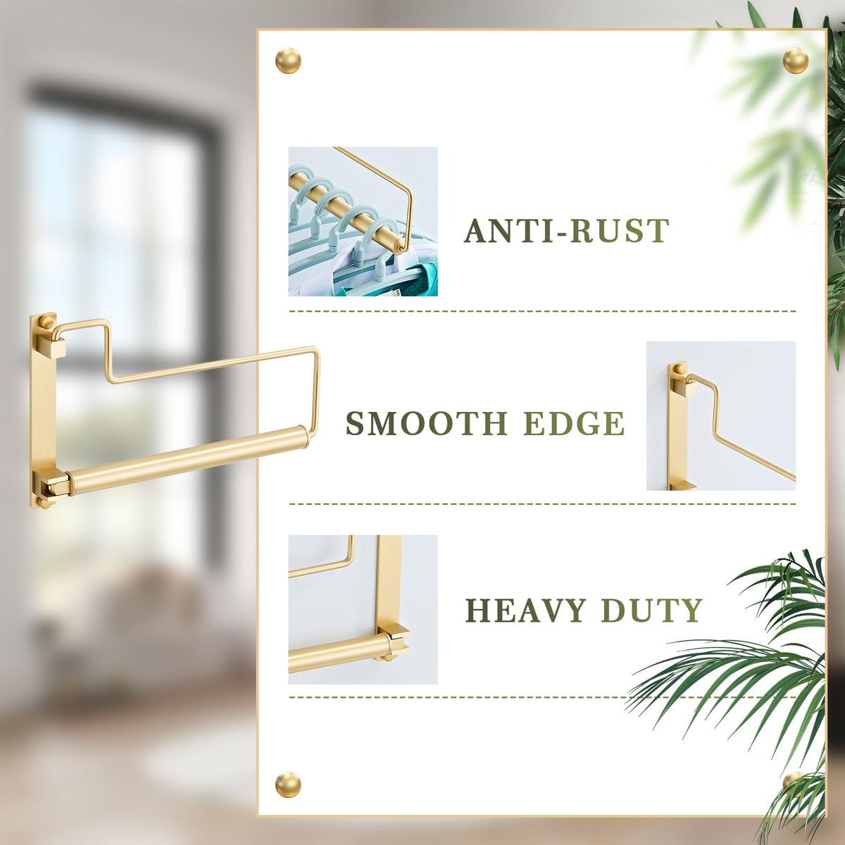 NEWRAIN Folding Wall Mounted Clothes Hanger Rack Clothes Hook Solid Brass with Swing Arm Holder Clothing Hanging System Closet Storage Organizer Heavy Duty Drying Rack Wall Mount,Brushed Gold Triangle Brushed Gold