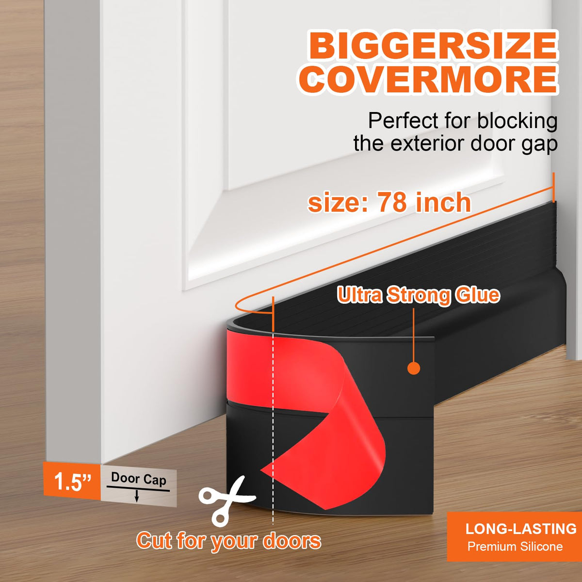 Door Draft Stopper, Door Sweep for Bottom of Door, Weather Stripping Door Seal Gap Filler Bottom Blocker Soundproofing Cold Air Insulation Save Energy Install Quickly Easily (Black, 39‘’) 39‘’ Black