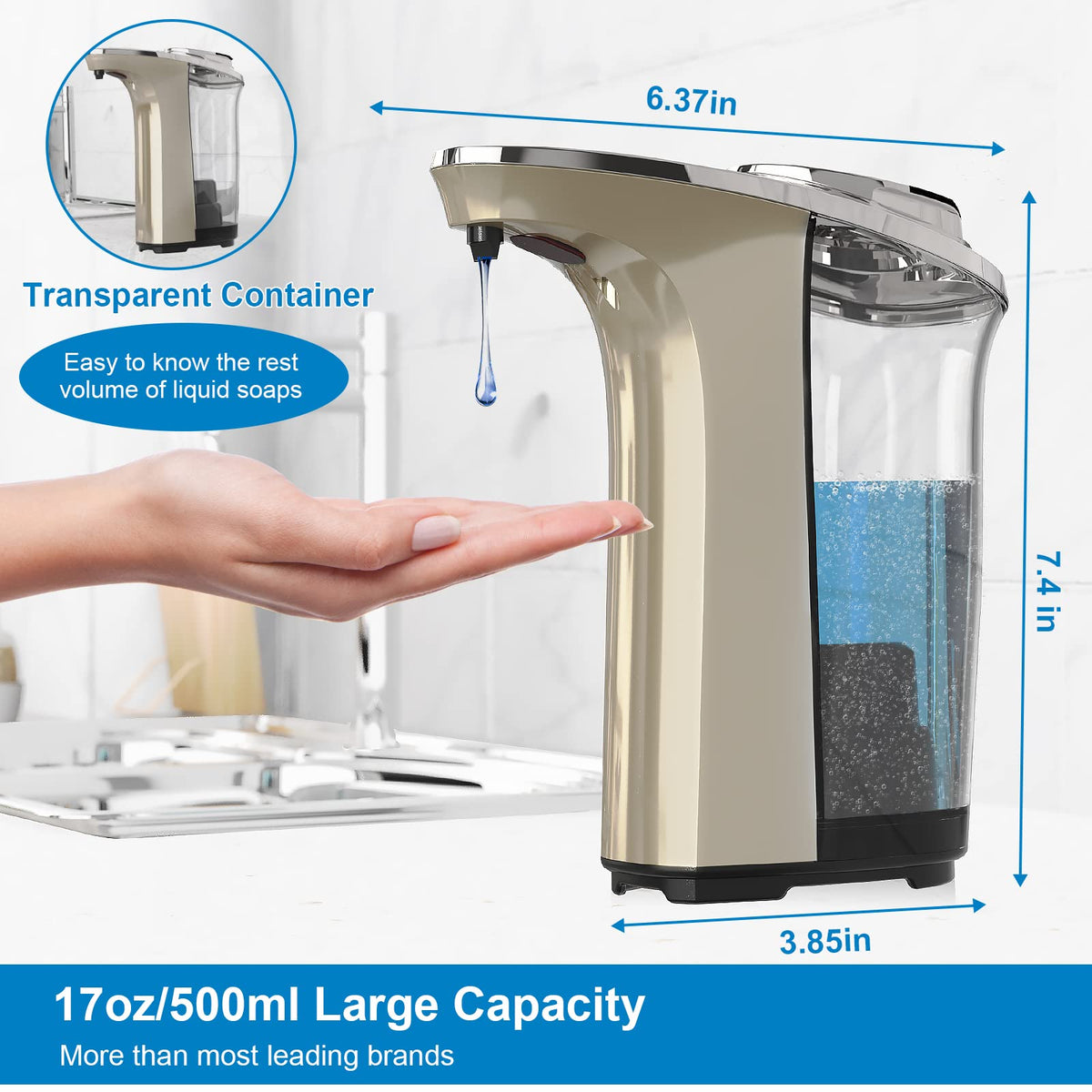 Automatic Soap Dispenser, 17oz Touchless Liquid Dish Soap Dispenser Kitchen Silver