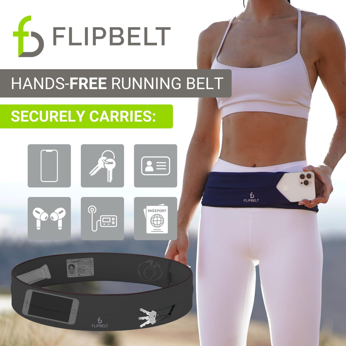 FlipBelt Classic Running Belt for Phone and Small Accessories, Exercise...