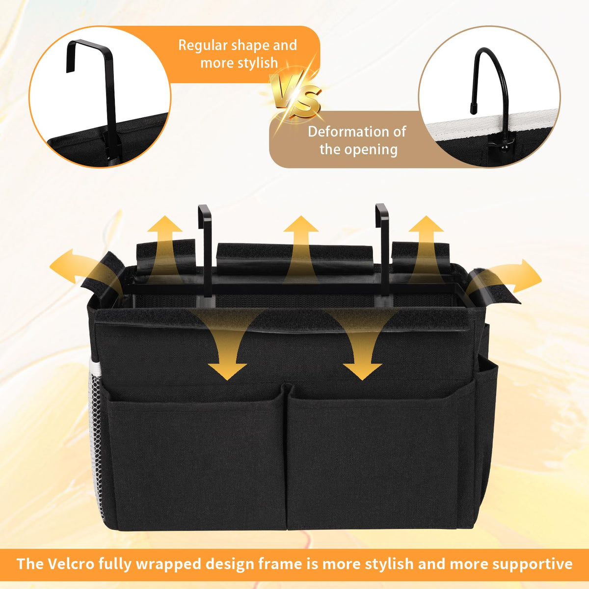 Bedside Caddy Organizer 5 Pockets and 4 Hooks for Bunk Bed Black