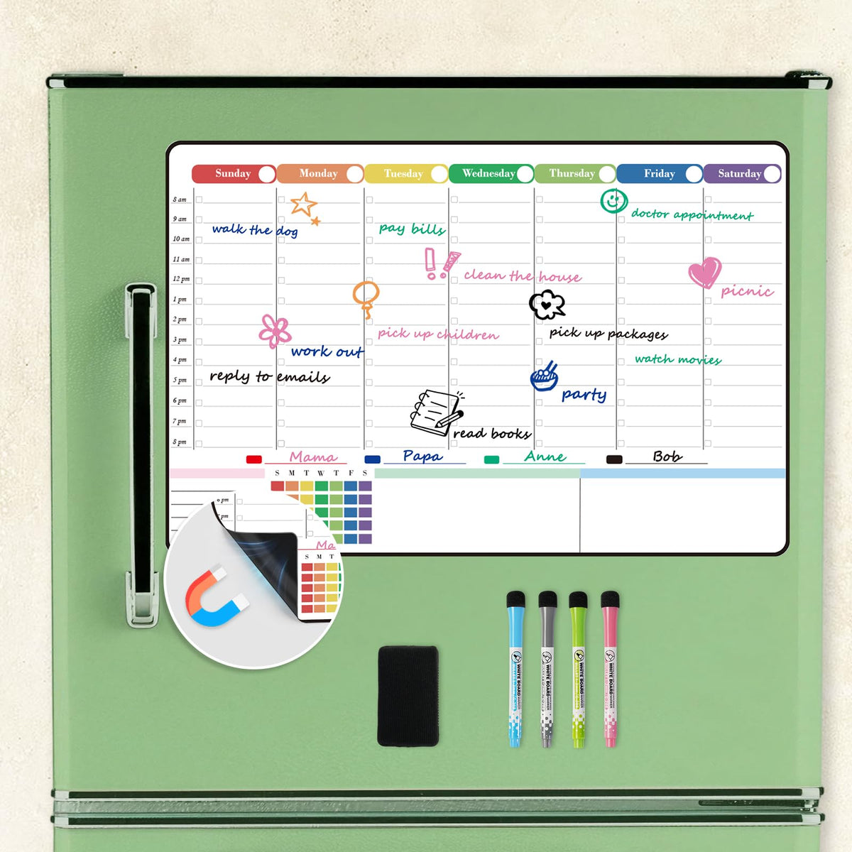 Magnetic Dry Erase Weekly Calendar Board
