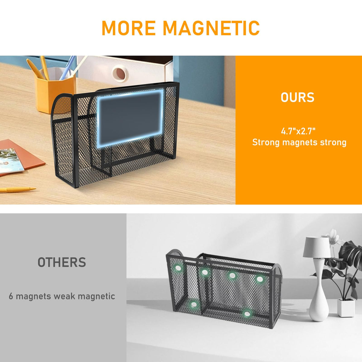 Magnetic Pencil Holder-Magnetic Basket for Fridge 3-Grid Mesh Magnetic Pen Holder for Refrigerator, Extra Strong Magnets Mesh Marker Holder Locker Accessories Organizer for Whiteboard Black