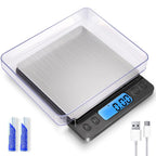 Small Digital Gram Scale 1000g by 0.01g, MEIYA High Accuracy Scale for Food Ounces and Grams, Upgrade USB Charging Kitchen Scale Digital Weight for Cooking, Baking, with Tare Function, 9 Units, 2 Tray Black