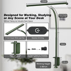 Airlonv LED Desk Lamp with Clamp, 17" Stepless Dimming Light, Black Standard