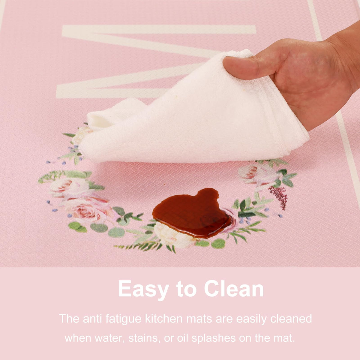 Floral Kitchen Mat Sets 2PCS Non Skid Waterproof Kitchen Rugs and Runner Sets Cushioned Anti-Fatigue Comfort Mat for Home,Office Memory Foam Kitchen Rug, 17.3"x30"+17.3"x47", Black/Pink 17"x30"+17"x47"--0.4 inches