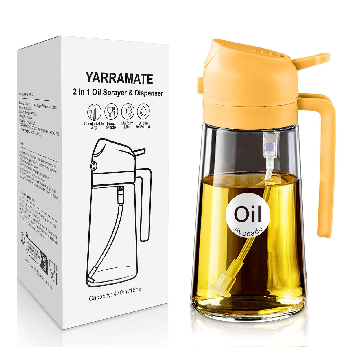 YARRAMATE Olive Oil Dispenser, 2 in 1 Sprayer for Cooking, 16oz/470ml...