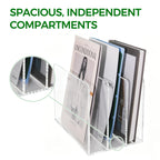 Acrylic Magazine File Holder, 4 Vertical Compartments Desk Document Sorter Organizer, Clear Folder Rack Binder for Office/Home/Classroom, for Documents, Tablet, Magazines, Books & Accessories B5, 4 Sections