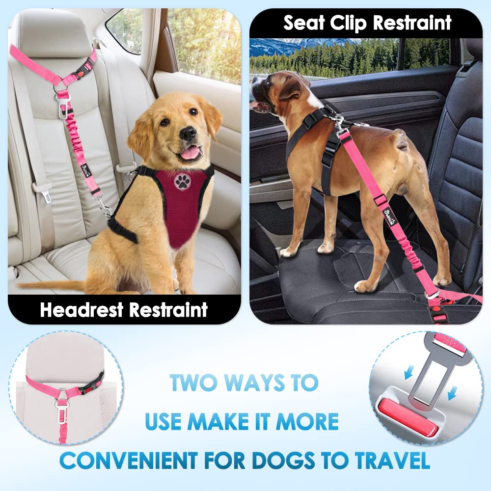 Lukovee Dog Car Seat Belt, 2 Pack, Headrest Restraint, Headrest A.Fluorescent Pink Headrest, 2 Pcs