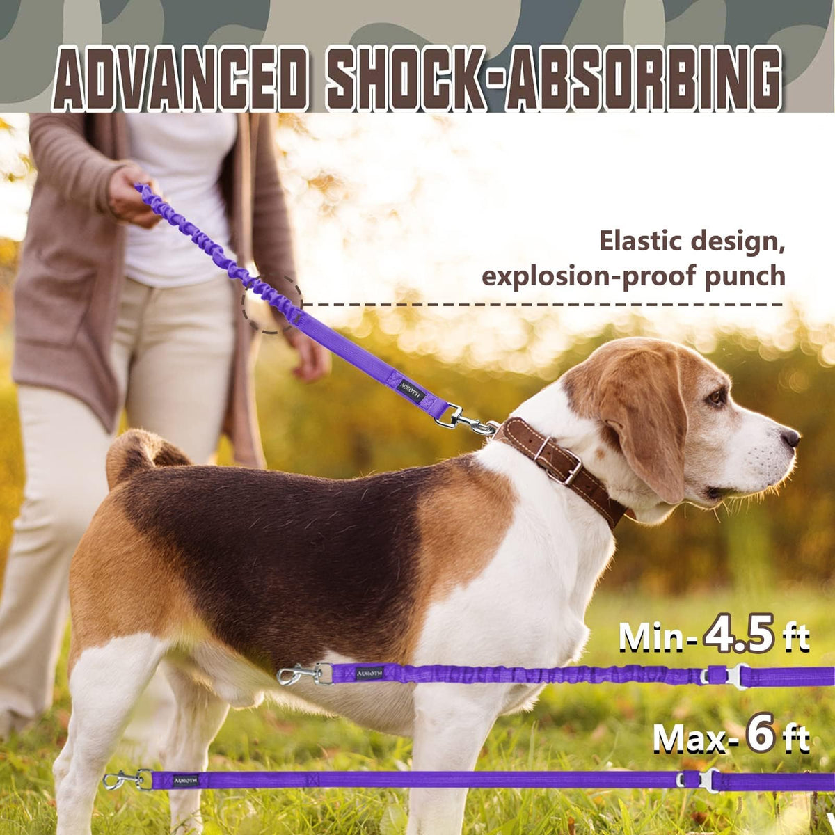 AUROTH Bungee Dog Leash for Large Dogs, No Pull for Shock Absorption Army Yellow MAX: 4.5 FT