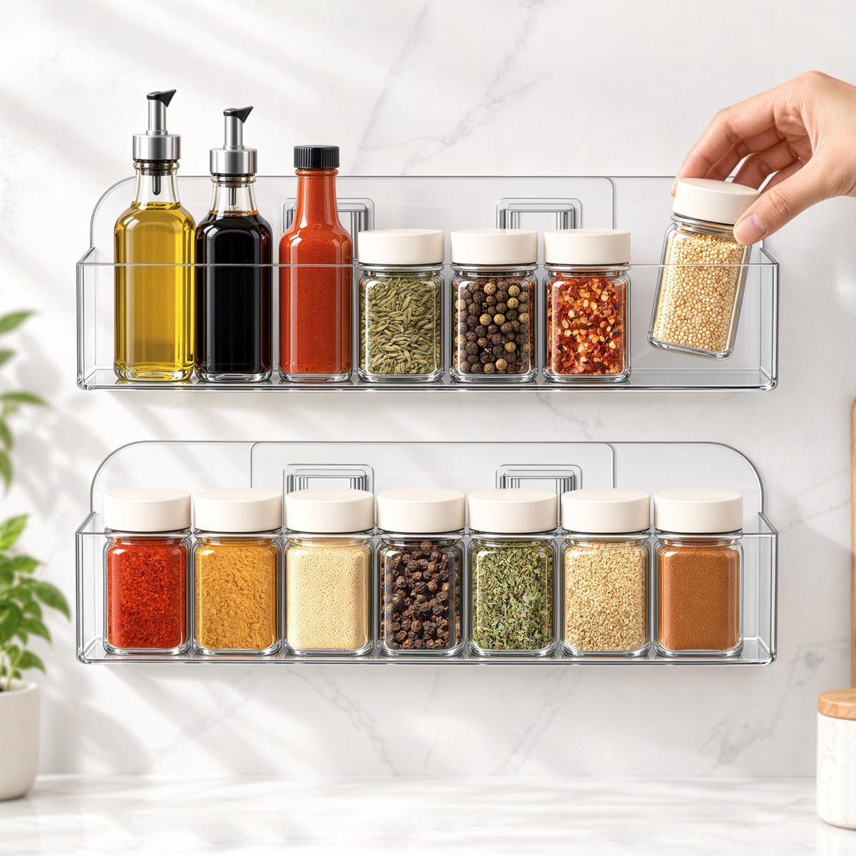 Acrylic Spice Rack Wall Mount, Clear Spice Shelf Storage Holder, 4 Pack
