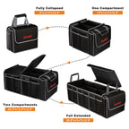 Collapsible Trunk Organizer with Insulated Leakproof Cooler Bag,Removable Lid,Adjustable Securing Straps,3 Compartments Trunk Organizer for SUV,Truck,Sedan(Grey & Black) Black&Grey With Cooler
