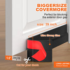 Door Draft Stopper, Door Sweep for Bottom of Door, Weather Stripping Door Seal Gap Filler Bottom Blocker Soundproofing Cold Air Insulation Save Energy Install Quickly Easily (Black, 39‘’) 39‘’ Black
