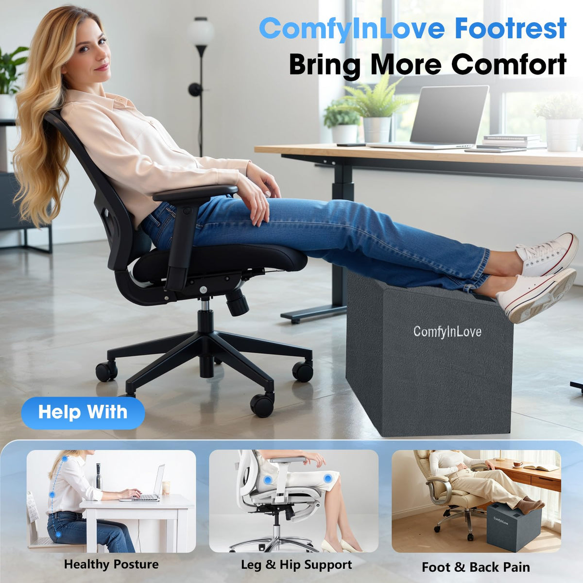 Foot Rest for Under Desk with 3 Heights, Foot Stool, Dark Grey Dark Gray