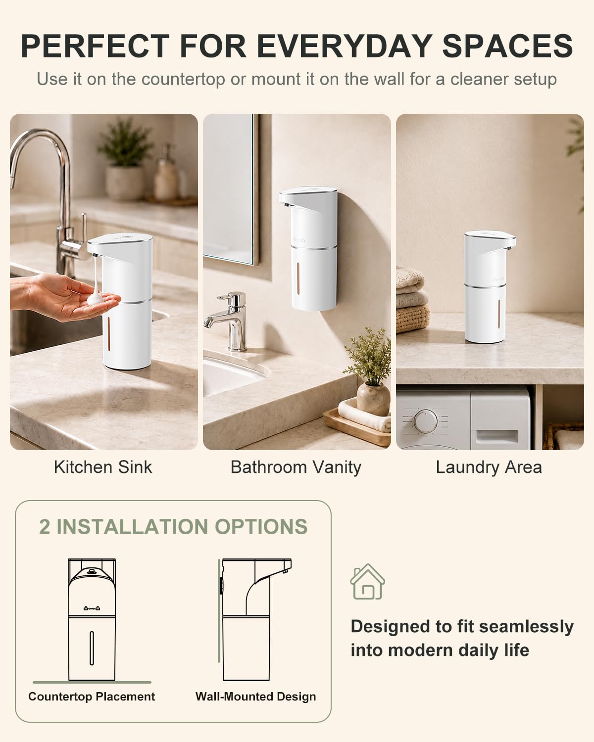 Fantictas Automatic Liquid Soap Dispenser, 3 Levels for Kitchen and Bath Black Gel