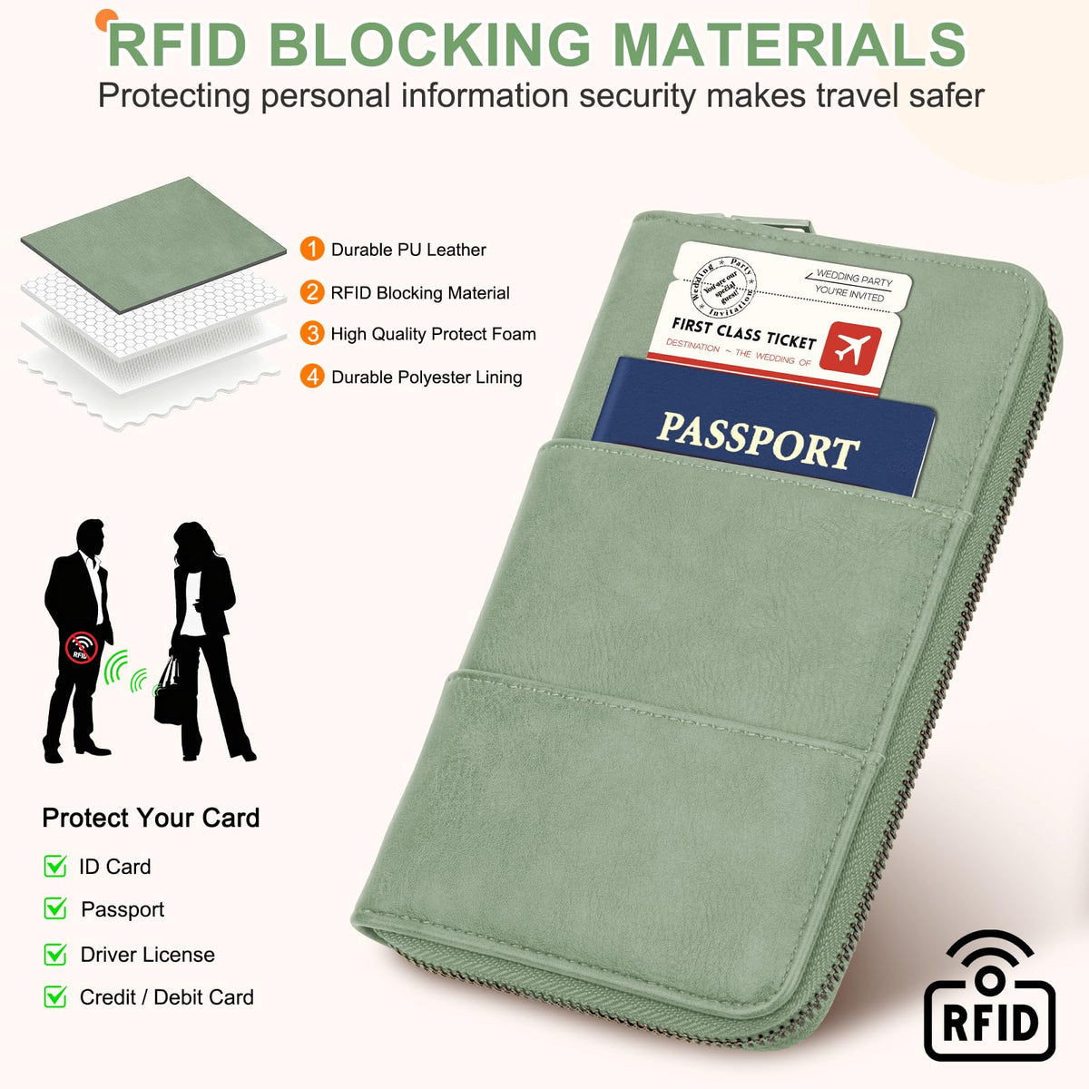 RFID Family Passport Holder Wallet - Travel Document Organizer Pink