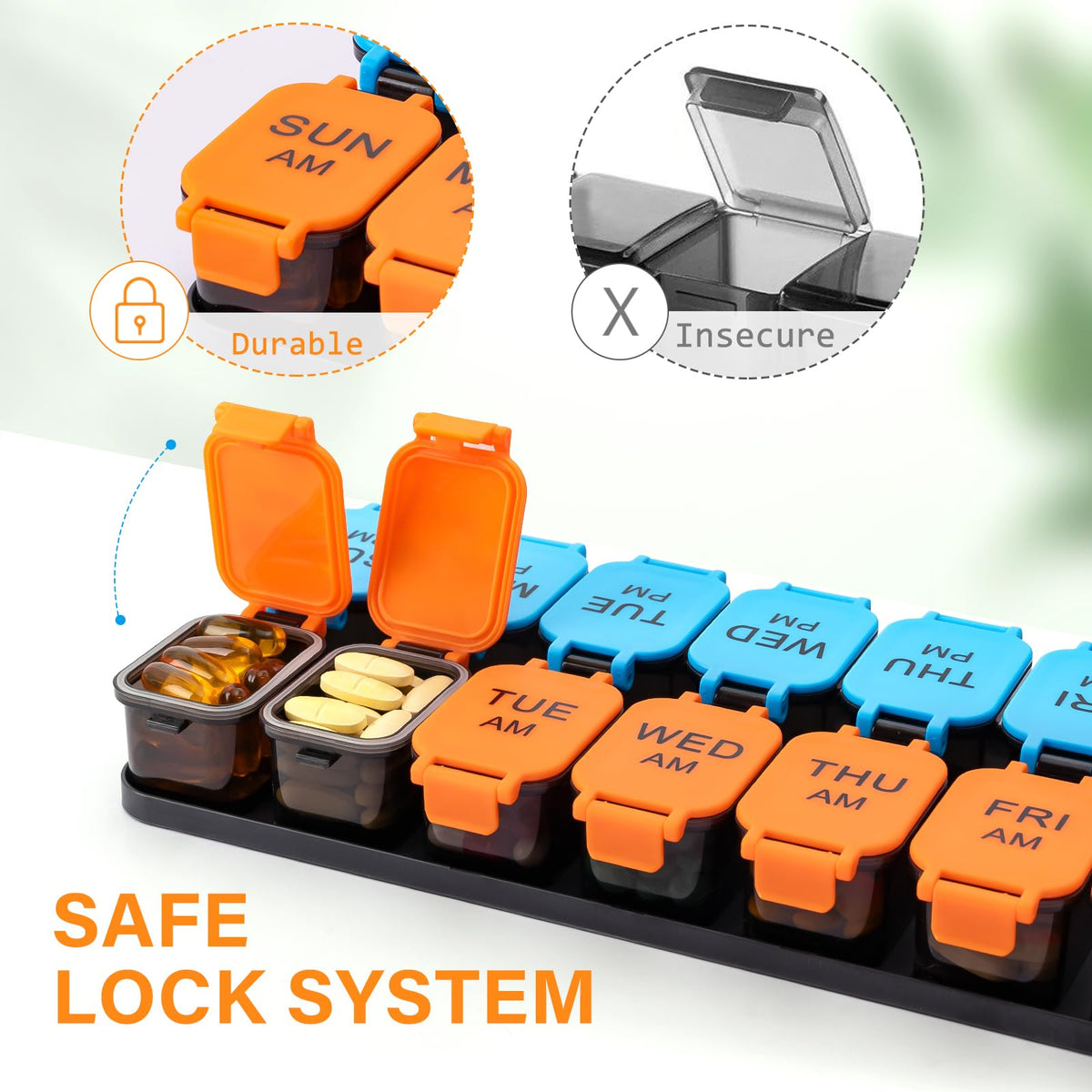 Extra Large Weekly Pill Organizer and AM/PM Medication Dispenser