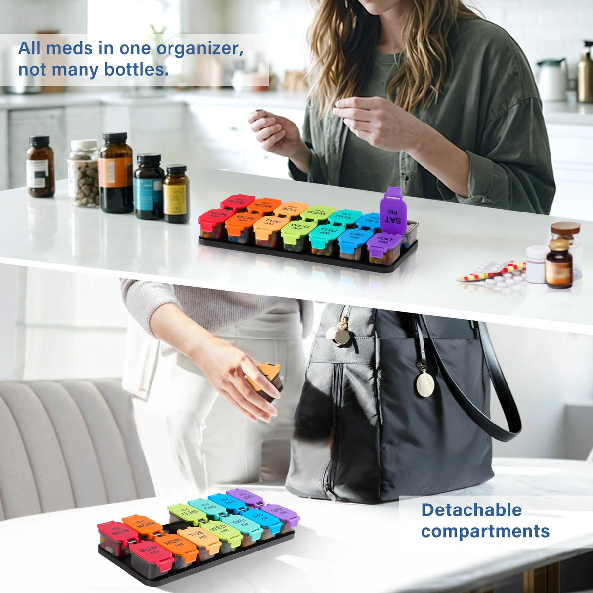 Extra Large Weekly Pill Organizer and AM/PM Medication Dispenser