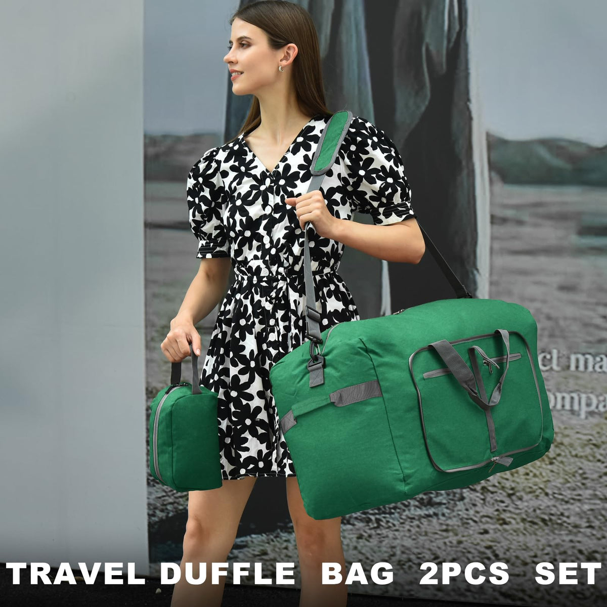Felipe Varela Foldable Duffle Bag for Travel Weekend Overnight Gym Camping A Black 40L