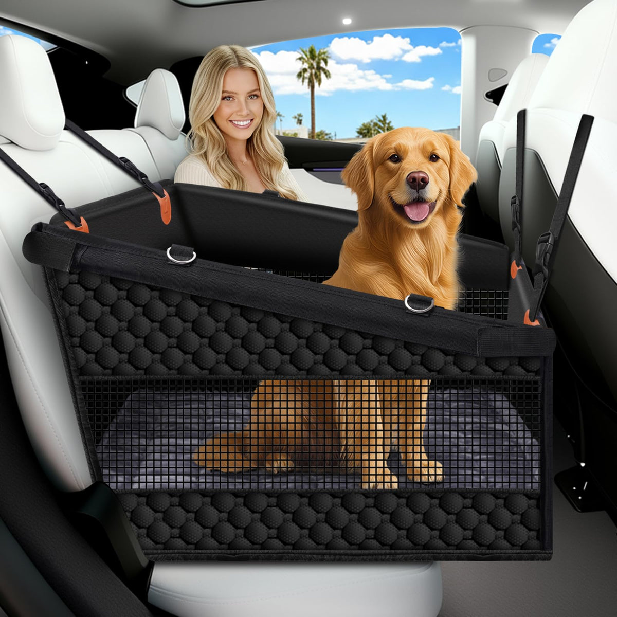 Large Dog Car Seat Half Back Seat Extender with Hard Bottom Black Large
